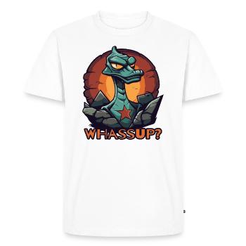 Qu’est-ce qui se passe, des lézards dinosaures cool ? - T-shirt Premium bio Homme - blanc - Devant - Nico (187cm)