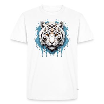 Des gouttes de peinture et un tigre blanc - T-shirt Premium bio Homme - blanc - Devant - Nico (187cm)