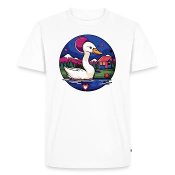 Swimming at the Lake: A Cartoon Swan Bird - Men's Premium Organic T-Shirt - white - Front - Nico (187cm)