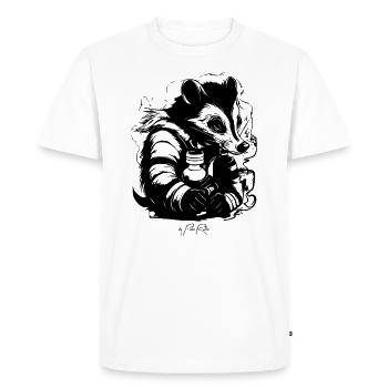 Caricature d'une mouffette avec une bouteille - T-shirt Premium bio Homme - blanc - Devant - Nico (187cm)