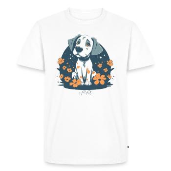 Chiot mignon et fleurs - T-shirt Premium bio Homme - blanc - Devant - Nico (187cm)