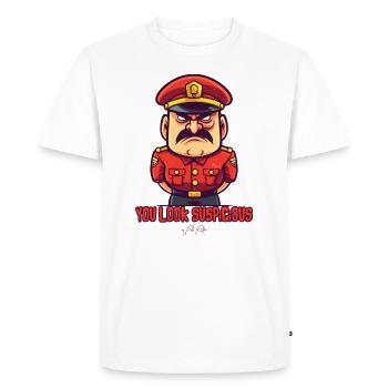 You look suspicious, Authority Trainer - Men's Premium Organic T-Shirt - white - Front - Nico (187cm)