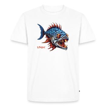 Dessin animé de poisson prédateur de chasseur - T-shirt Premium bio Homme - blanc - Devant - Nico (187cm)
