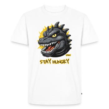 Restez affamés ! Lézard dinosaure géant - T-shirt Premium bio Homme - blanc - Devant - Nico (187cm)