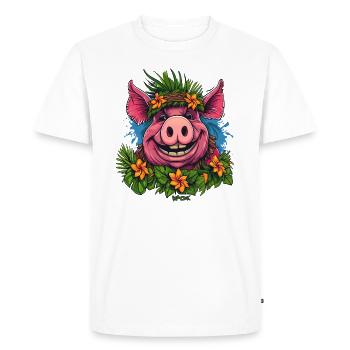 Easter Island Vacation Beach Flowers Pig - Men's Premium Organic T-Shirt - white - Front - Nico (187cm)
