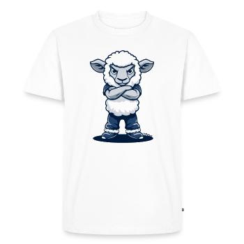 The funny defiant sheep in blue pants - Men's Premium Organic T-Shirt - white - Front - Nico (187cm)