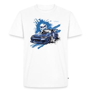 Voiture de course de rue JDM bleu Impact - T-shirt Premium bio Homme - blanc - Devant - Nico (187cm)