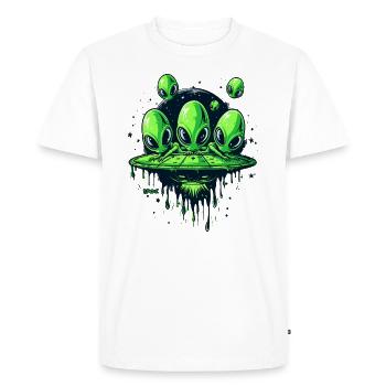Drôle de disque volant : Petite invasion extraterrestre verte - T-shirt Premium bio Homme - blanc - Devant - Nico (187cm)