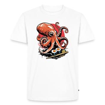 Japanese Food: The Kraken - Octopus Sushi - Men's Premium Organic T-Shirt - white - Front - Nico (187cm)