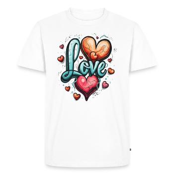 Paix, Cœurs et Amour - T-shirt Premium bio Homme - blanc - Devant - Nico (187cm)