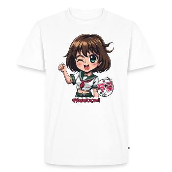 Une fille d’anime coquine lève le poing pour la liberté - T-shirt Premium bio Homme - blanc - Devant - Nico (187cm)
