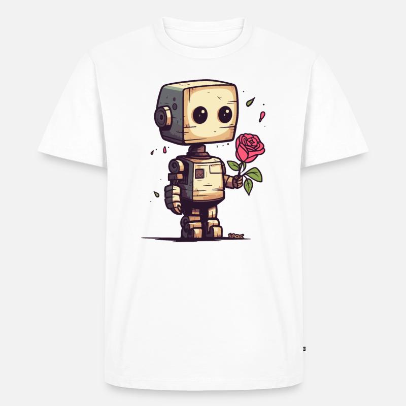 Kleiner Roboter mit einer Rose - Männer Premium Bio T-Shirt - Weiß