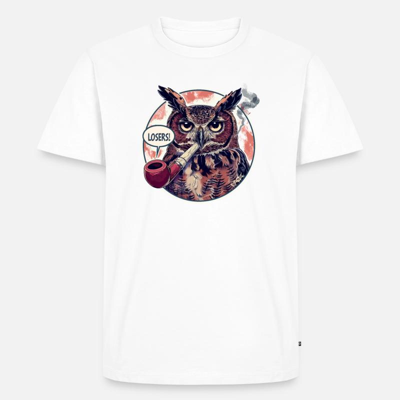 Eule mit Tabakpfeife sagt "Verlierer" - Männer Premium Bio T-Shirt - Weiß