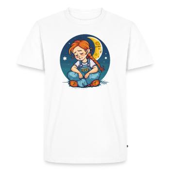 Fille rousse endormie avec la lune et les étoiles - T-shirt Premium bio Homme - blanc - Devant - Nico (187cm)