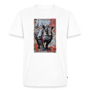 Street Art: Graffiti Rhino Nashorn - Men's Premium Organic T-Shirt - white - Front - Nico (187cm)