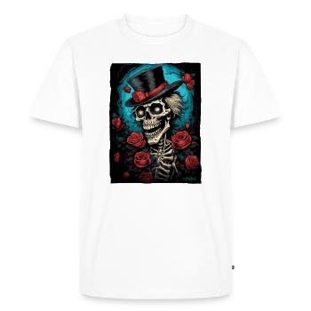 Crâne Squelette Gentleman et Roses - T-shirt Premium bio Homme - blanc - Devant - Nico (187cm)