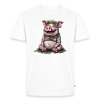 Statue de pierre de l’île de Pâques, un cochon qui rit - T-shirt Premium bio Homme - blanc - Devant - Nico (187cm)