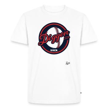 Funny Baseball Logo Thick Sack: Team Diggen Sack - Men's Premium Organic T-Shirt - white - Front - Nico (187cm)