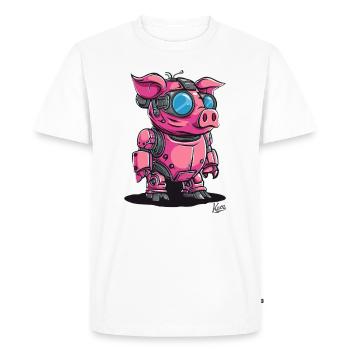 Cyber Cyborg Robot Cochon - T-shirt Premium bio Homme - blanc - Devant - Nico (187cm)