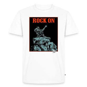 Music of Rock: On a Rock with Guitar - Men's Premium Organic T-Shirt - white - Front - Nico (187cm)