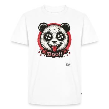 Creepy-cute panda says "boo" - Men's Premium Organic T-Shirt - white - Front - Nico (187cm)