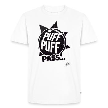 Puff Puff Pass : le copain de réunion amusant - T-shirt Premium bio Homme - blanc - Devant - Nico (187cm)