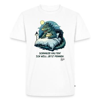 Crocodile alligator in bed, snout I want to sleep - Men's Premium Organic T-Shirt - white - Front - Nico (187cm)