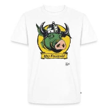 Cochon viking danois avec casque : Hej folkens ! - T-shirt Premium bio Homme - blanc - Devant - Nico (187cm)