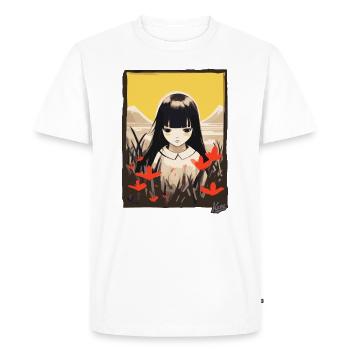 Fille asiatique japonaise dans un champ de fleurs - T-shirt Premium bio Homme - blanc - Devant - Nico (187cm)