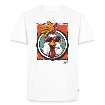 Cool Anti-Hero Rooster: Chicken with Sunglasses - Men's Premium Organic T-Shirt - white - Front - Nico (187cm)