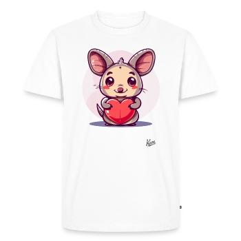 Souris mignonne et heureuse avec un grand cœur pour l’amour - T-shirt Premium bio Homme - blanc - Devant - Nico (187cm)