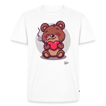 Cute lucky bear smoking relaxed with heart - Men's Premium Organic T-Shirt - white - Front - Nico (187cm)