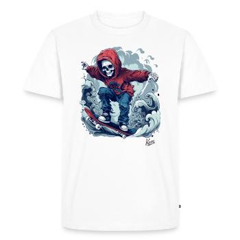 Cool skater skeleton skateboarding in the sky - Men's Premium Organic T-Shirt - white - Front - Nico (187cm)
