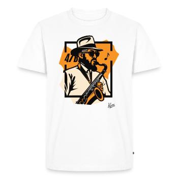 Gourou du jazz : maître du saxophone - T-shirt Premium bio Homme - blanc - Devant - Nico (187cm)
