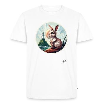 Le lièvre au phare - T-shirt Premium bio Homme - blanc - Devant - Nico (187cm)