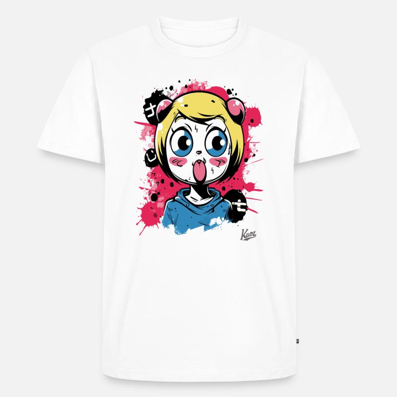 Farb-Explosion: Das freche Graffiti-Katzen-Mädchen - Männer Premium Bio T-Shirt - Weiß