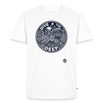 Deep Sea Design "Dive into the Deep" Underwater - Men's Premium Organic T-Shirt - white - Front - Nico (187cm)