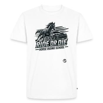 École d’équitation Ride or Die pour chevaux et cavaliers - T-shirt Premium bio Homme - blanc - Devant - Nico (187cm)