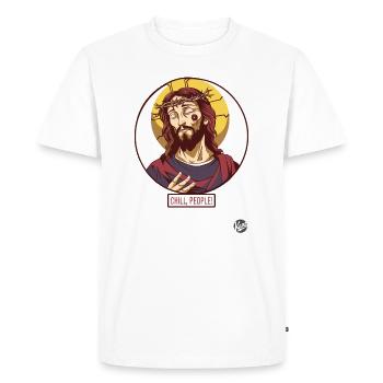 Jésus calme dit : Détendez-vous, les gens - T-shirt Premium bio Homme - blanc - Devant - Nico (187cm)