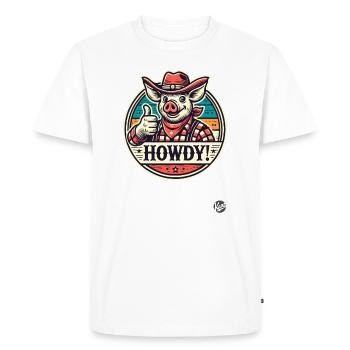 Western Parody Cowboy Pig Howdy - Men's Premium Organic T-Shirt - white - Front - Nico (187cm)