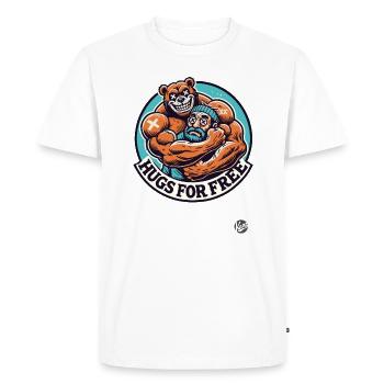 Ours bodybuilder coriace : câlins gratuits - T-shirt Premium bio Homme - blanc - Devant - Nico (187cm)