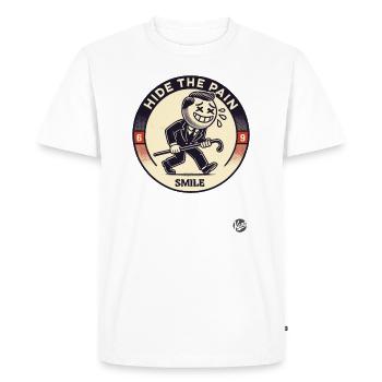 Dessin animé rétro : Cachez la douleur et le sourire - T-shirt Premium bio Homme - blanc - Devant - Nico (187cm)