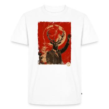 Propaganda Style Deer - Men's Premium Organic T-Shirt - white - Front - Nico (187cm)