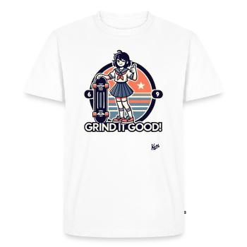 Appuie sur l’accélérateur et creuse, fille qui fait du skateboard - T-shirt Premium bio Homme - blanc - Devant - Nico (187cm)