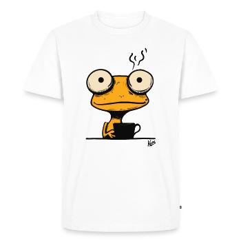 Funny Monday Morning Coffee Gecko Frog - Men's Premium Organic T-Shirt - white - Front - Nico (187cm)