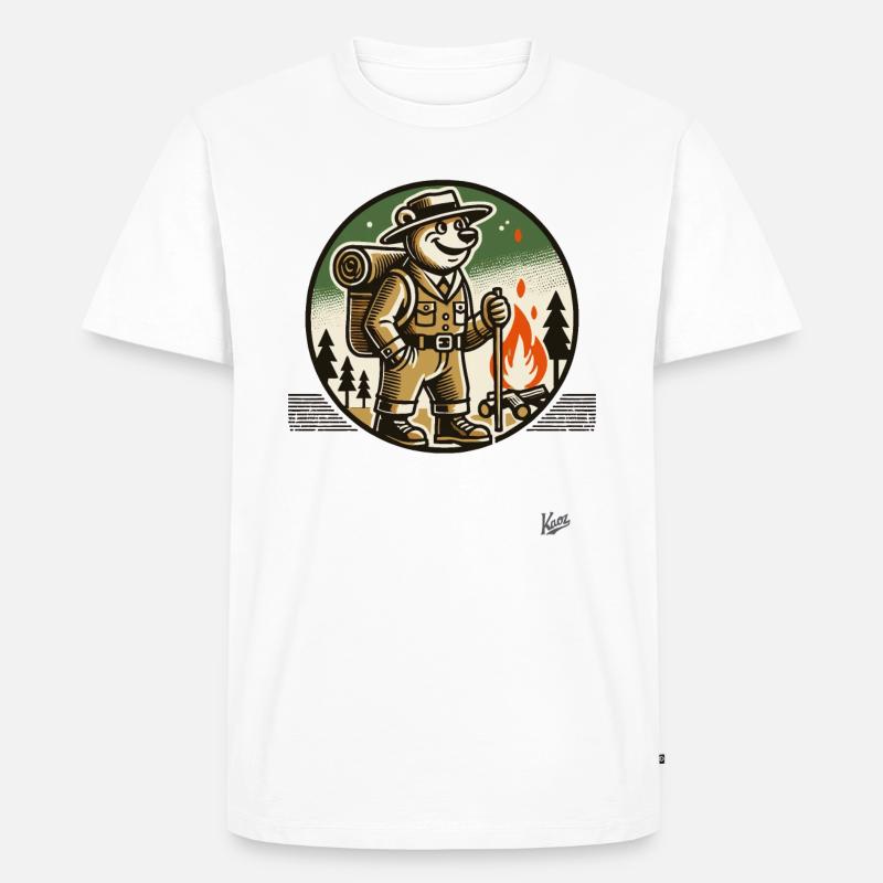 Wanderer- und Camping-Bär - Männer Premium Bio T-Shirt - Weiß