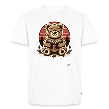 Ours malin lisant un livre - T-shirt Premium bio Homme - blanc - Devant - Nico (187cm)