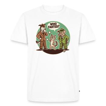 Qui a pété ? Chat, chien ou cochon - T-shirt Premium bio Homme - blanc - Devant - Nico (187cm)
