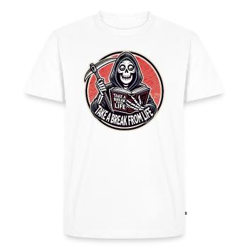 Grim Reaper reads "Take a break from life" - Men's Premium Organic T-Shirt - white - Front - Nico (187cm)