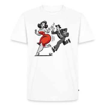 Dessin animé rétro : homme et femme courant - T-shirt Premium bio Homme - blanc - Devant - Nico (187cm)